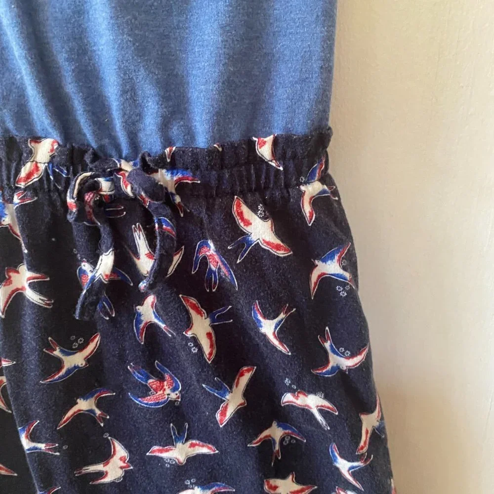 Hanna Andersson‎ Kids Dress Girls Size 6 Bird Print Denim Strappy